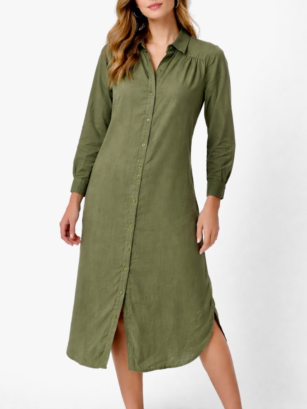 ZARA Long Sleeve Olive Green Maxi Shirt Dress